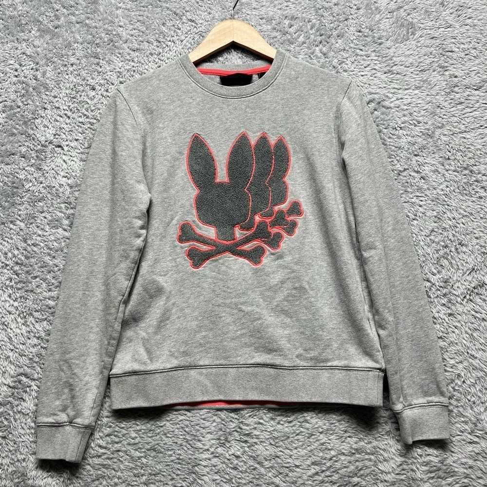 Psycho Bunny‎ Sweatshirt Boys Large Gray Red Sacramental Chenille Crewneck